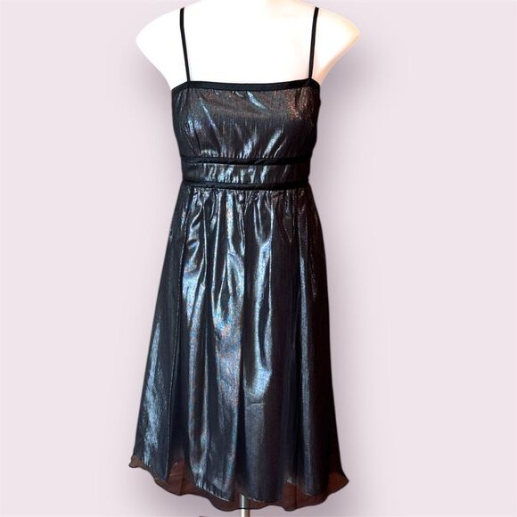 CALVIN KLEIN 2000s Black Metallic Silk Blend Cocktail Party Dress - Picture 1 of 13